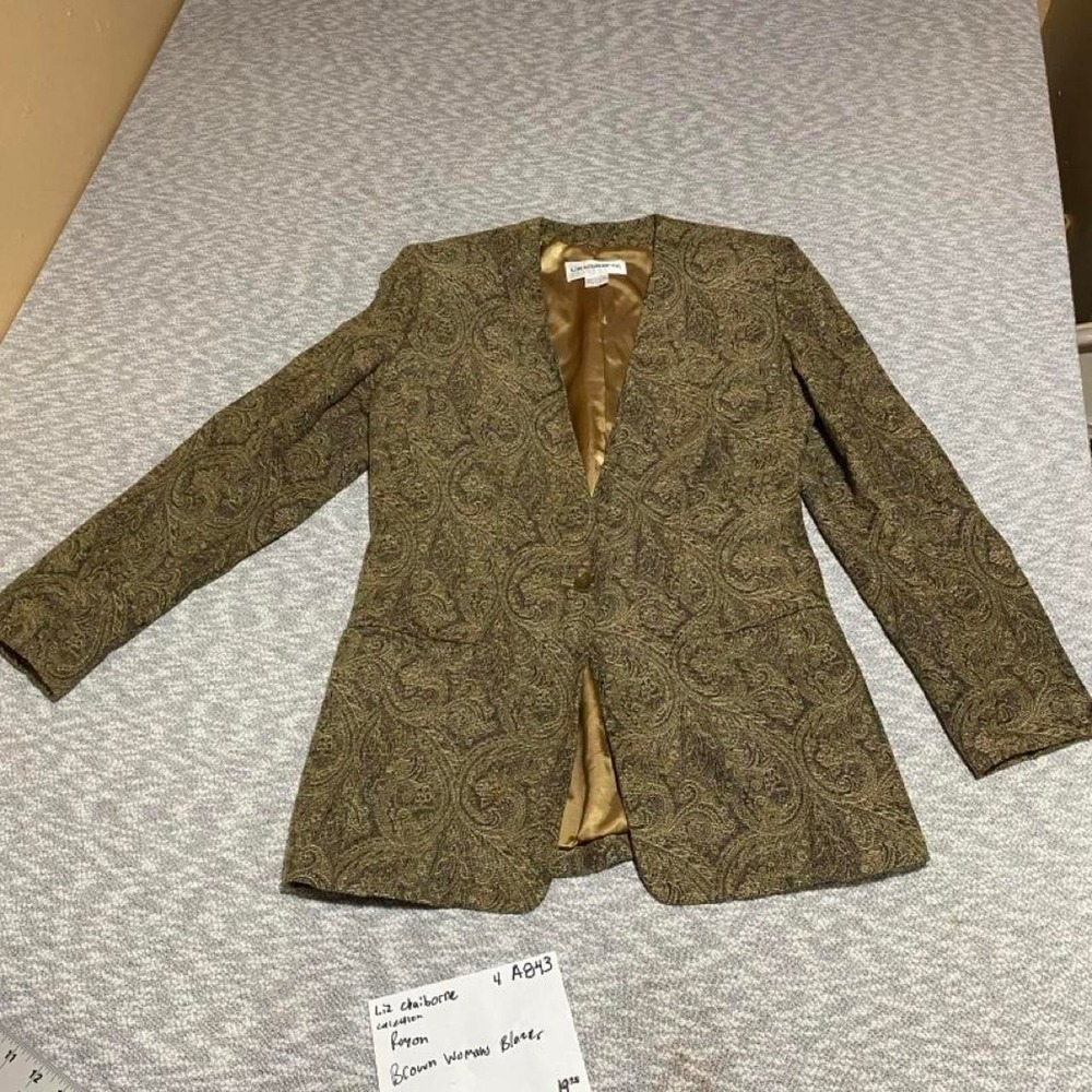 Liz Claiborne brown paisley blazer with lining #blazer women 4. SKU-A843